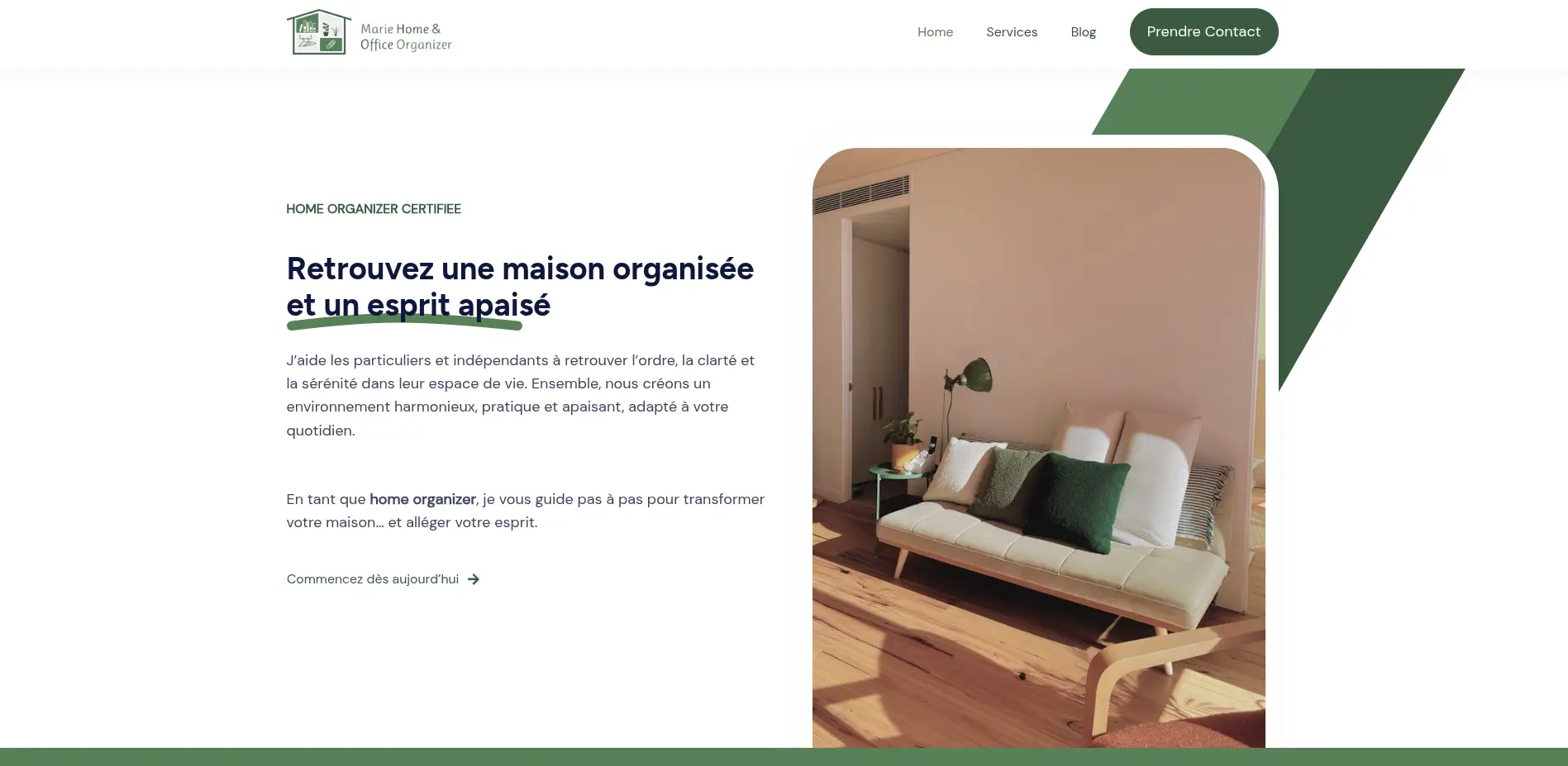 Page d'accueil du site de Marie Home Organizer.