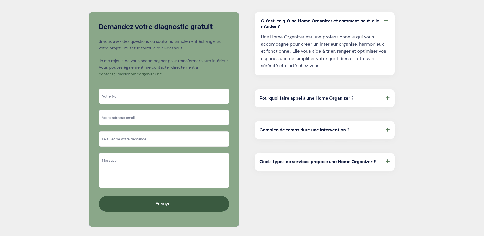 Contenu du site de Marie Home Organizer.